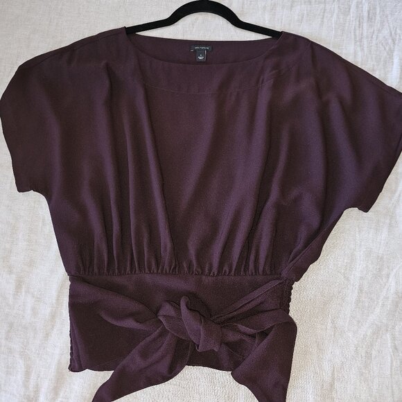 Ann Taylor Small Plum Tie Waist Blouse | Cinched Dolman Sleeve Top - Picture 1 of 3